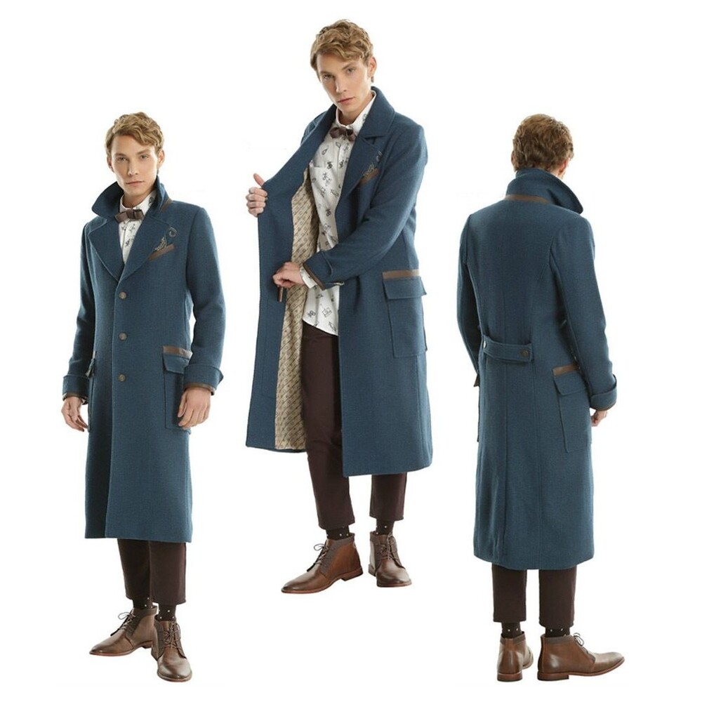 Mens XXL Scamander Coat Fantastic Beasts 2XL Cosplay Blue Jacket Overcoat NEW